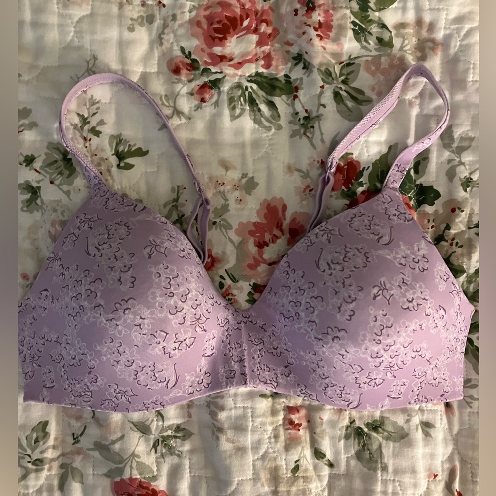 hanes floral purple bra size 34b no underwire